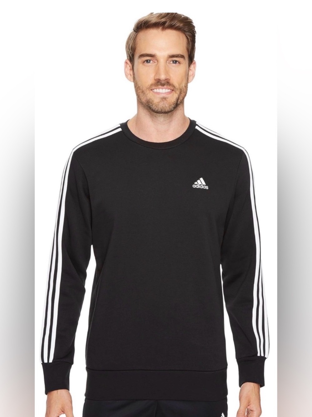 adidas Black Crewneck Sweatshirt with White 3-Stripes size XL men